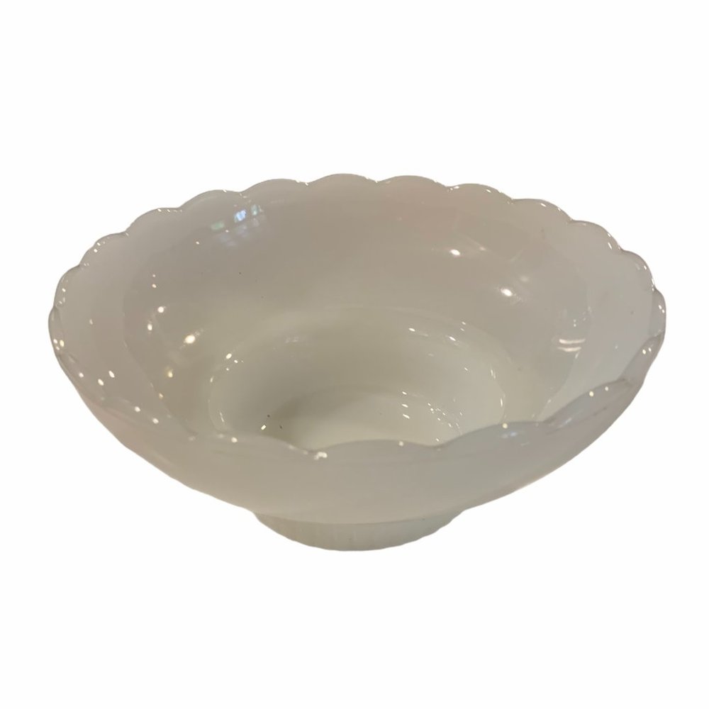 Milk glass footed bowl scalloped edge white
